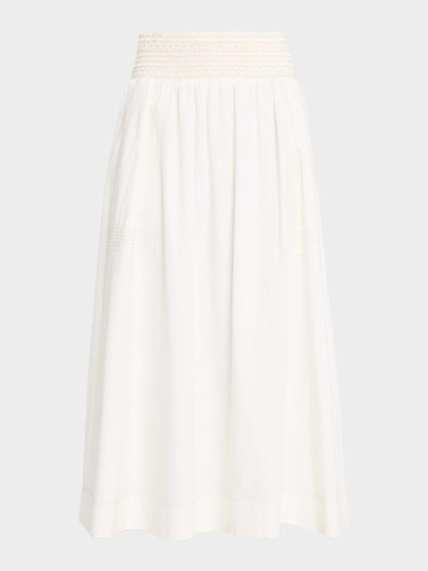 RAMY BROOK Galia Smocked Cotton Poplin Midi Skirt