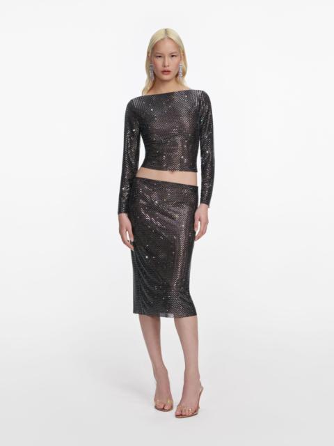 self-portrait Gunmetal Rhinestone Top