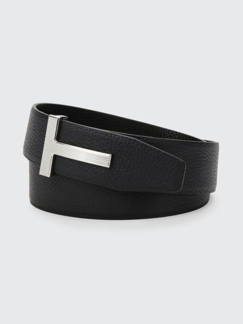 TOM FORD Men's Ridged T-Buckle Reversible Leather Belt