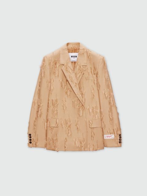 MSGM Beige double-breasted frayed fil coupe jacket.