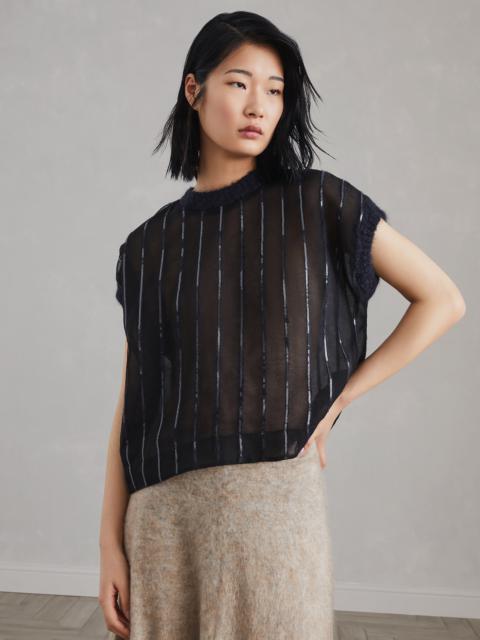 Crispy silk T-shirt with dazzling alpaca stripes