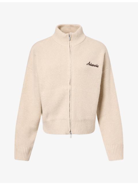 ADANOLA Funnel-Neck Zip-Up Cotton-Knit Jumper