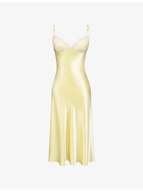 House of CB Felicity Floral-Print Satin Midi Dress