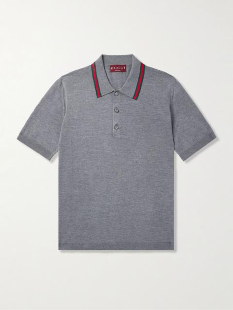 GUCCI Striped Wool Polo Shirt Gray