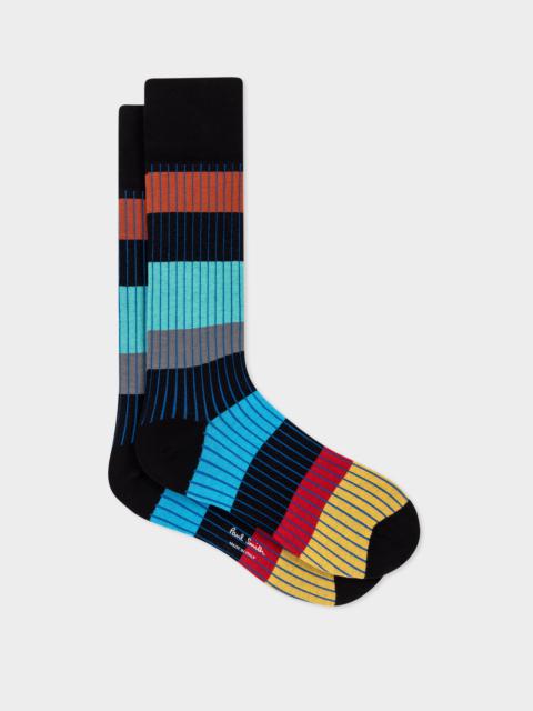 Black Multi Colour Block Stripe Socks