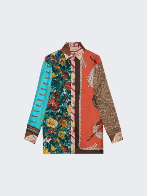 GUCCI Heritage patchwork-print silk shirt