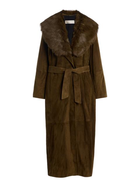 NOUR HAMMOUR Briona Convertible Shearling-Trimmed Suede Trench Coat green
