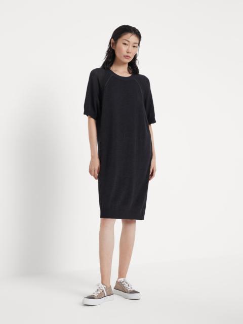 Cotton knit dress with shiny piping