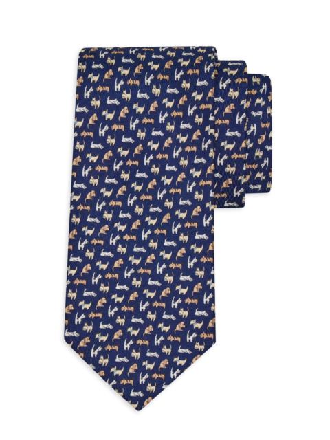FERRAGAMO Men's Dogs Print Silk Tie - Navy