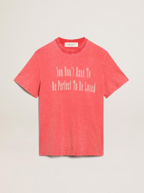 Golden Goose Red T-shirt with ecru printed lettering