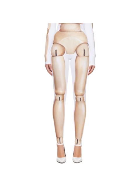 Jean Paul Gaultier White & Beige 'The Wooden Body' Leggings