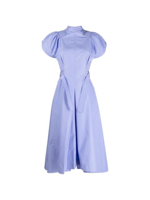 puff-sleeved box-pleat dress