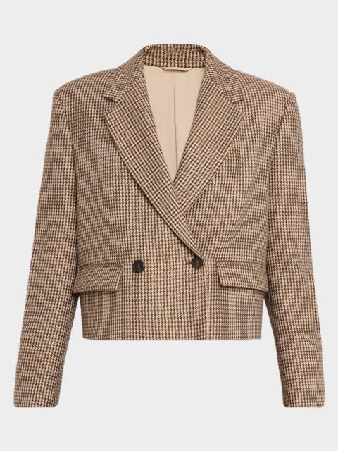 Brunello Cucinelli Wool-Blend Houndstooth Cropped Sport Jacket