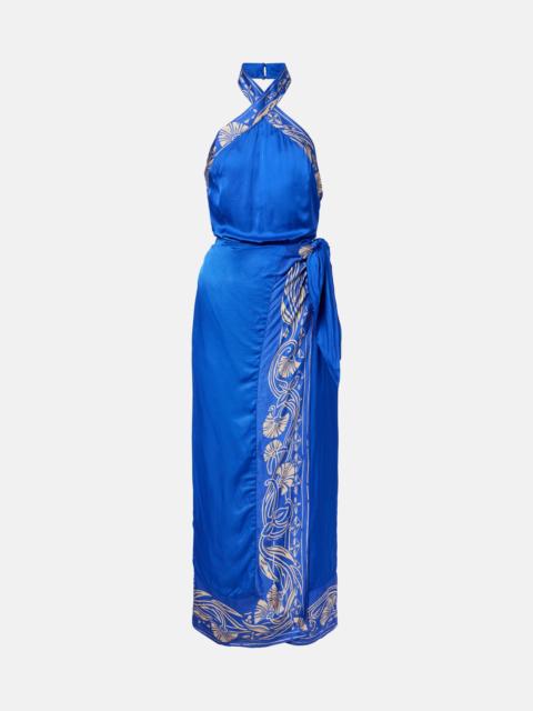 Poupette St Barth Hana floral halterneck satin maxi dress