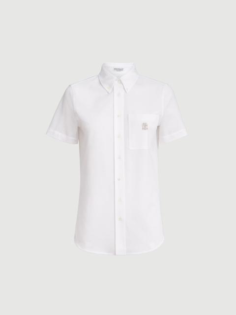 Brunello Cucinelli Stretch cotton piqué short sleeve shirt with logo