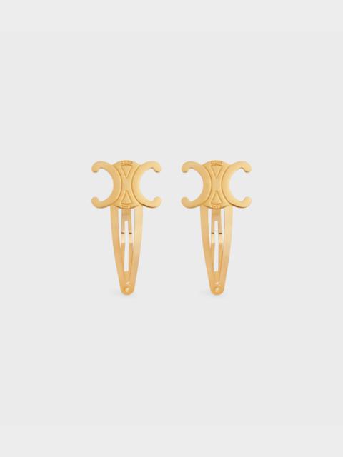 Celine Hair Accessories Set of 2 Triomphe Snap Hair Clips in Brass with Gold Finish and Steel