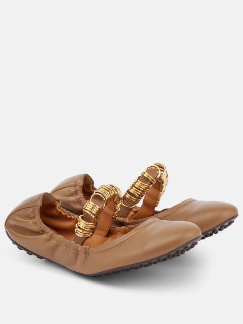 Tod's Embellished leather Mary Jane flats