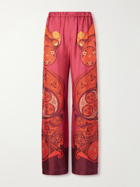 La DoubleJ Club printed silk-twill wide-leg pants Pink