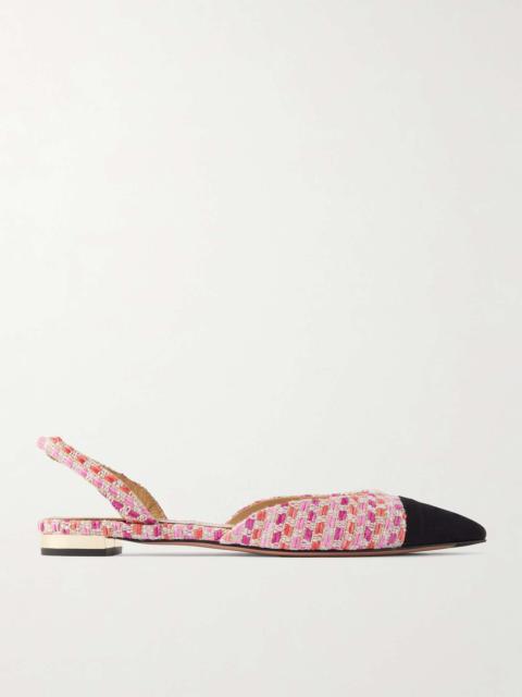AQUAZZURA Milanese grosgrain-trimmed raffia slingback flats