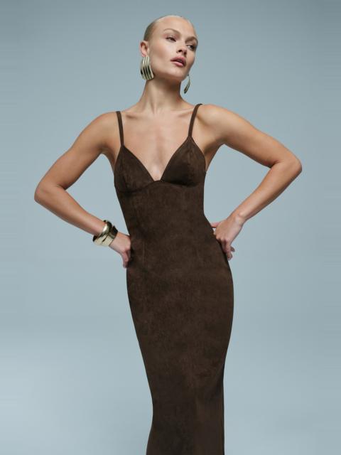 BARDOT Estine Vegan Suede Midi Dress In Dark Choco