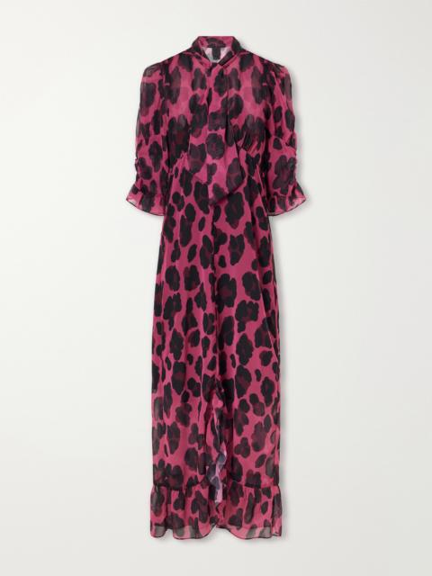 ANNA SUI Tie-detailed Ruffled Animal-print Voile Midi Dress