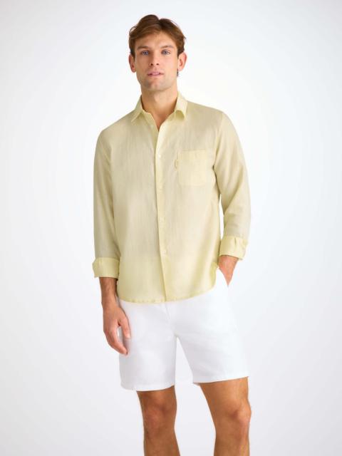 Derek Rose Men's Shirt Monaco Linen Buttermilk