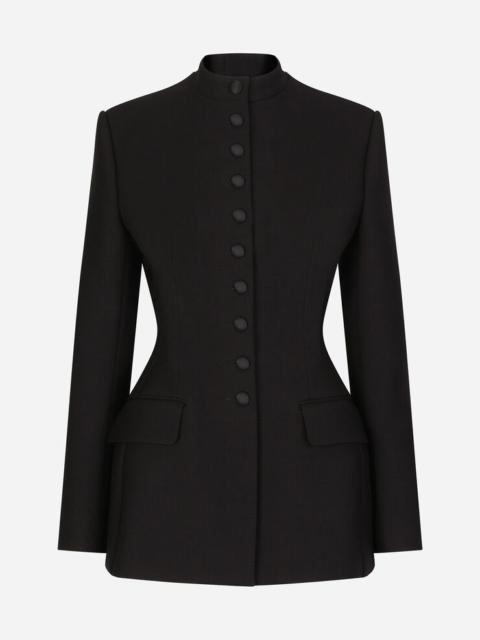 Long single-breasted wool cady Dolce-fit jacket