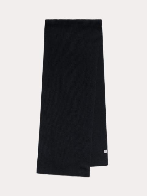 Embroidered monogram wool cashmere scarf black
