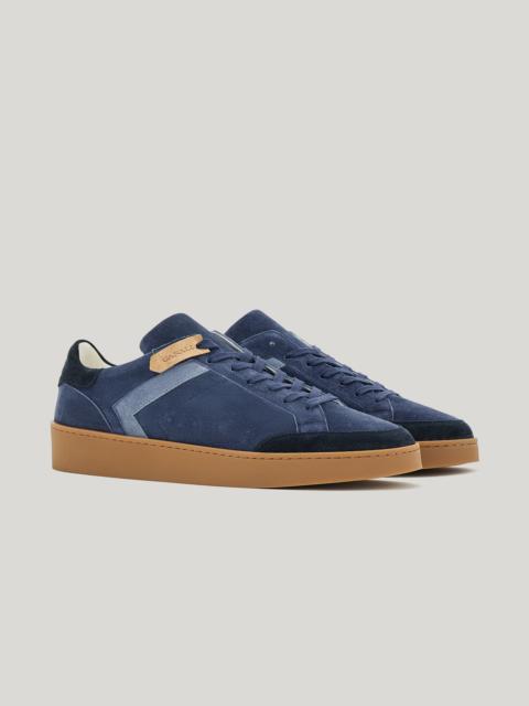Canali CANALI NUVOLA LIGHT BLUE AND GRAY SNEAKERS IN CALFSKIN SUEDE