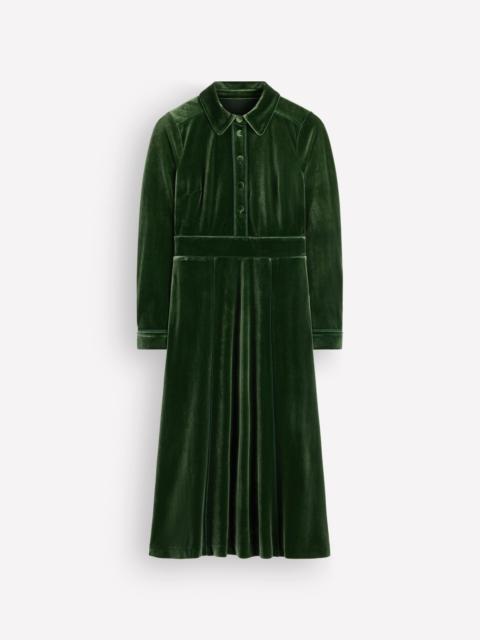 BODEN Etta Piping Velvet Dress-Douglas Fir