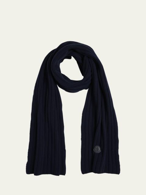 Wool English Rib Scarf with Leather Logo Patch
