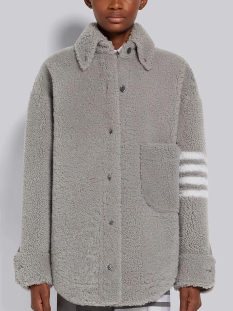 Thom Browne Medium Grey Dyed Shearling 4-Bar Supersized Shirt Jacket