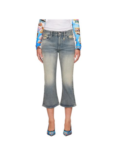 BALENCIAGA Blue Lace Flared Capri Jeans