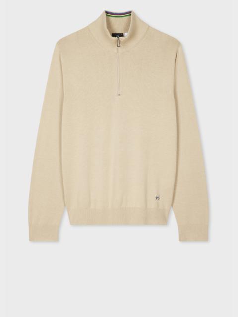Paul Smith Light Stone Half Zip Knit Organic Cotton Sweater
