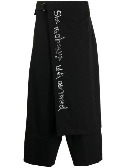 wrap-design wool cropped trousers