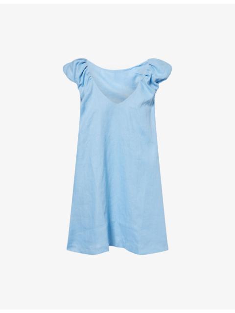 FAITHFULL Nina Puffed-Sleeve Linen Mini Dress
