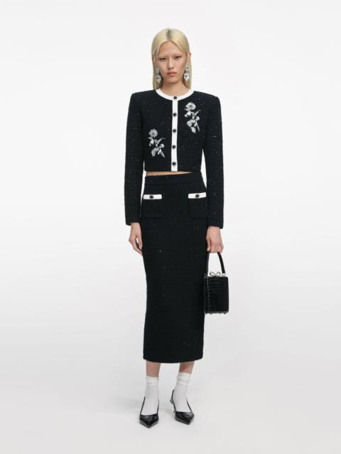 self-portrait Black Floral Textured Knit Jacket
