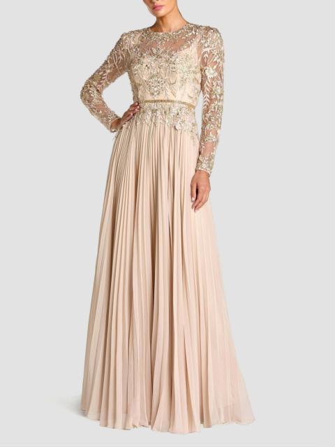 MAC DUGGAL Women's Floral-Embroidered Pleated Gown - Taupe