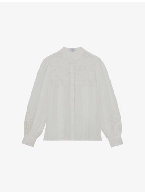 REISS Ida Floral-Embroidered Linen Blouse