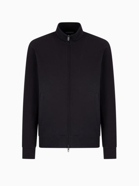 EMPORIO ARMANI TRAVEL ESSENTIALS FULL-ZIP SWEATSHIRT IN WAFFLE JERSEY