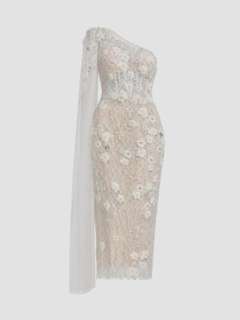 MAC DUGGAL Women's Embellished One-Shoulder Midi Dress - Ivory Beige