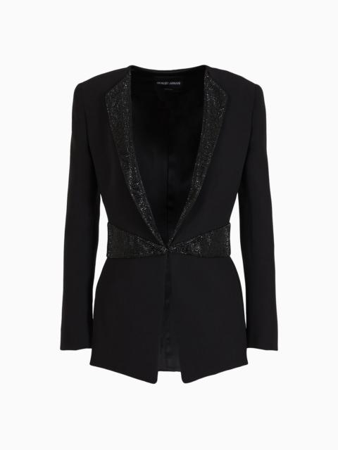 Single-breasted jacket in silk cady with rhinestone details