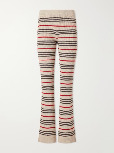 The Elder Statesman Libeccio Striped Wool, Silk And Linen-blend Flared Pants