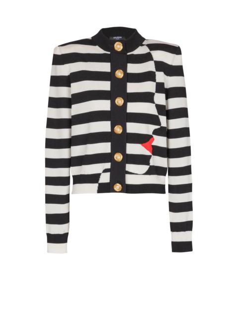 Balmain Knit Marinière cardigan with Face motif