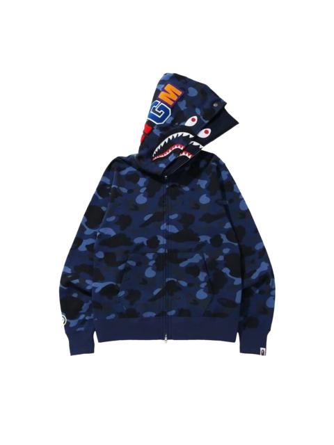 A BATHING APE® BAPE Color Camo Shark Wide Full Zip Double Hoodie 'Navy'