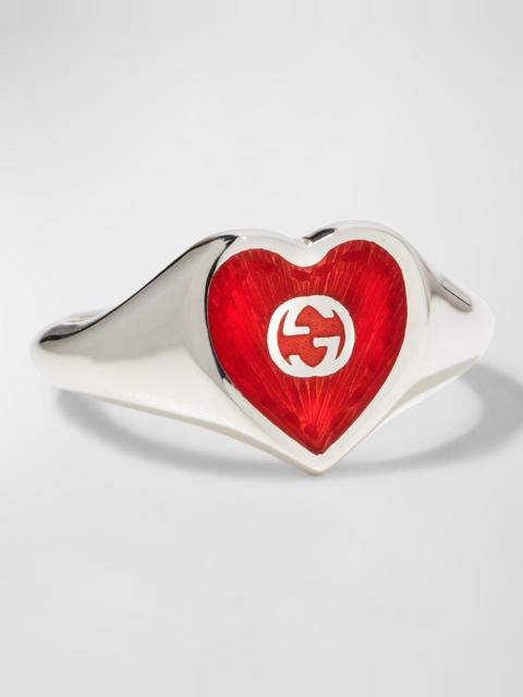 GUCCI Sterling Silver Interlocking G Heart Enamel Ring