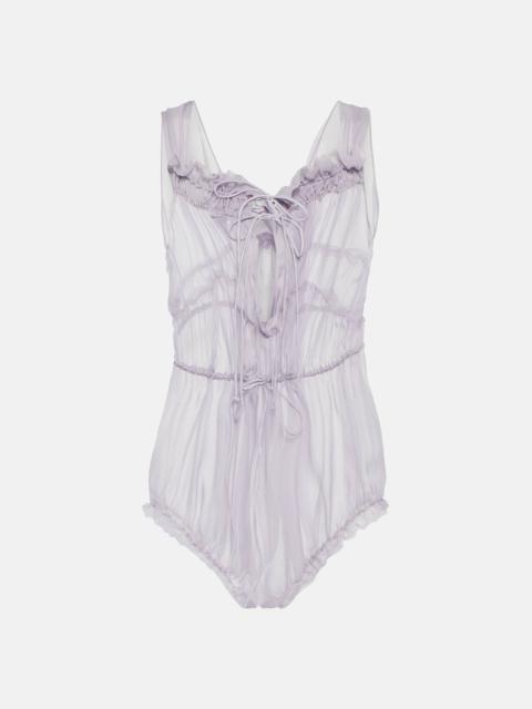 Maison Margiela Frill-trimmed silk bodysuit
