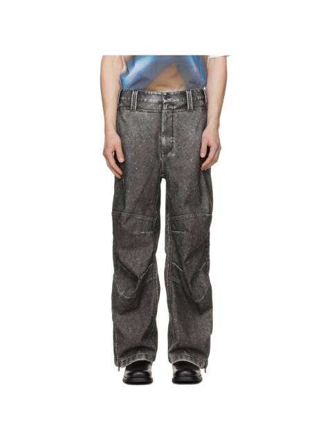 Diesel Gray Distressed-Effect Faux-Leather Pants