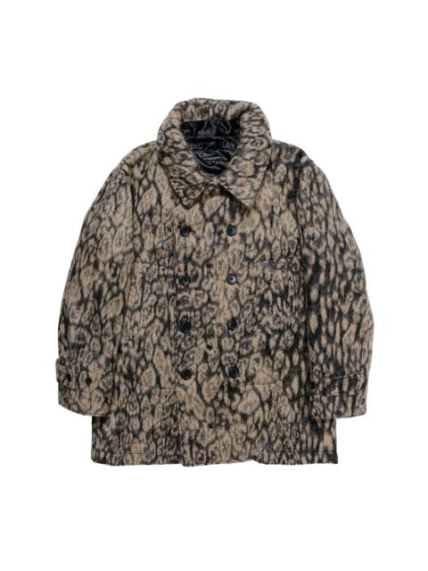 Engineered Garments Fireman Jacket Brown Wool Poly Leopard Jacquard