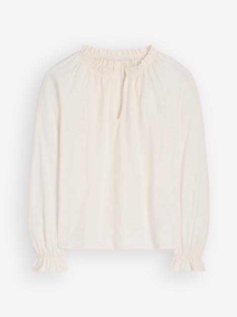 BODEN Pia Ruffle Detail Top-Ivory